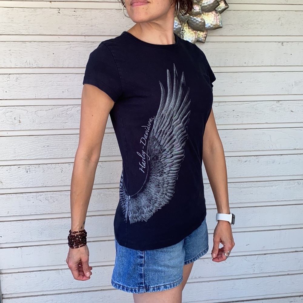 Harley-Davidson Graphic Black T-shirt with White Angel Wings